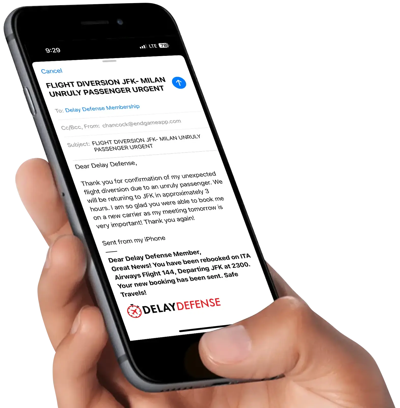 Delay Defense email on phone